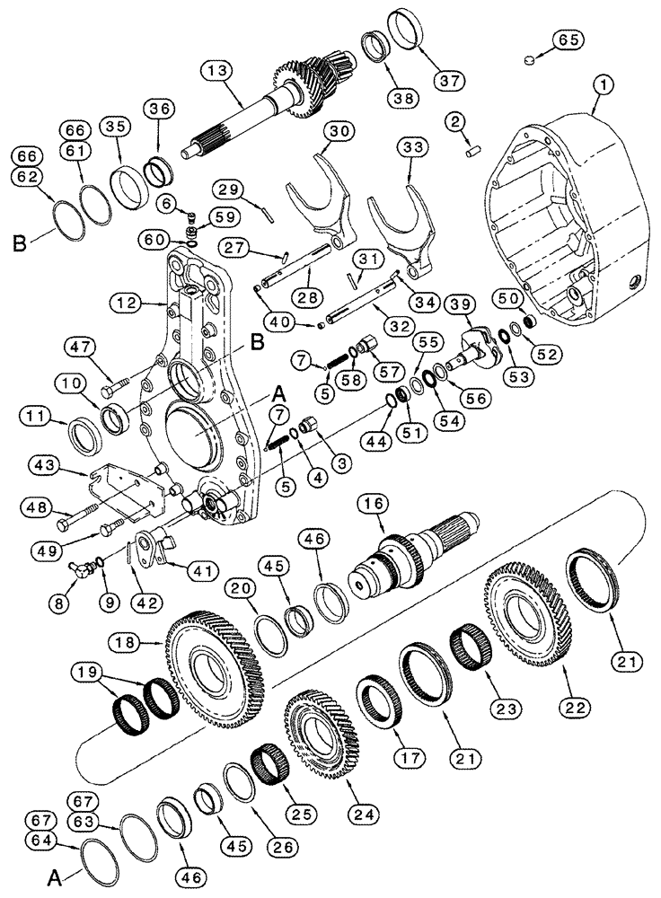Схема запчастей Case IH 2377 - (09B-05) - ROTOR DRIVE - HOUSING, GEAR - BSN HAJ0295001 (14) - ROTOR, CONCANVES & SIEVE