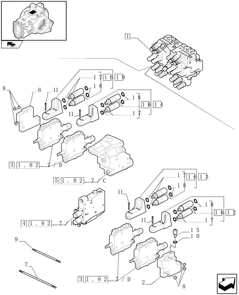 Схема запчастей Case IH PUMA 195 - (1.82.7/02A) - 4 X MECHANICAL CLOSED CENTER REMOTES (07) - HYDRAULIC SYSTEM