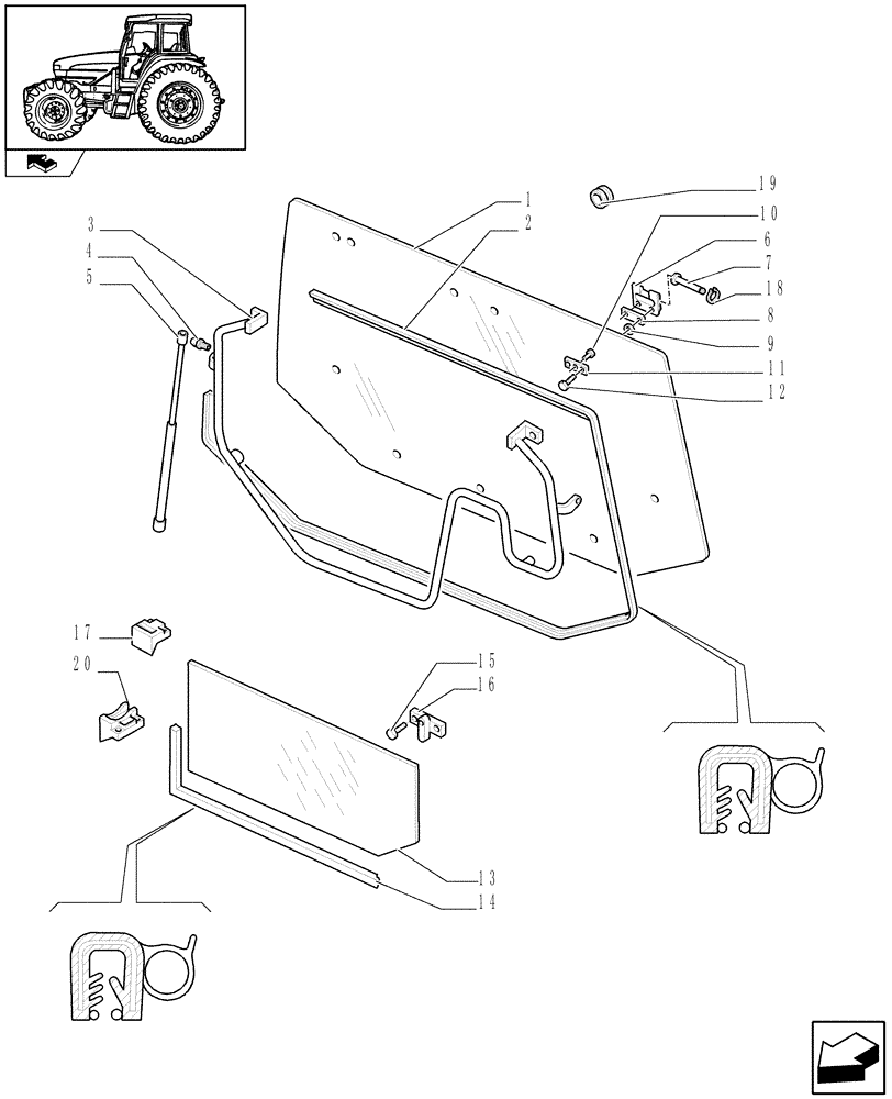 Схема запчастей Case IH FARMALL 85U - (1.92.4[01]) - REAR WINDOW LOCK & REAR GLASS - W/CAB (10) - OPERATORS PLATFORM/CAB