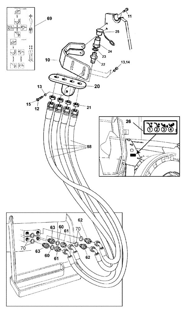 Схема запчастей Case IH L730 - (35.525.AA[01]) - VAR - 717513006 - MID-MOUNT CONTROL VALVE, HYDR LINES (35) - HYDRAULIC SYSTEMS