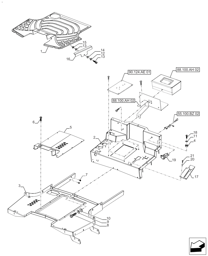 Схема запчастей Case IH FARMALL 110A - (90.110.AP[02]) - VAR - 333107, 334107, 336107 - PLATFORM (90) - PLATFORM, CAB, BODYWORK AND DECALS