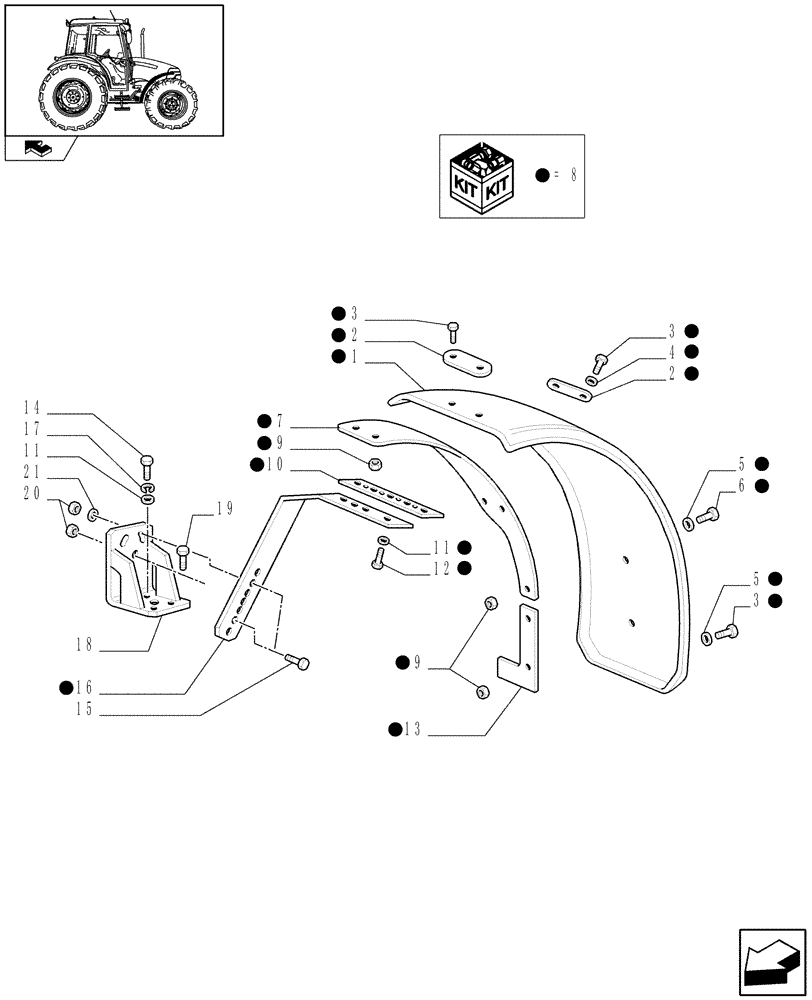 Схема запчастей Case IH FARMALL 90 - (1.43.0/01) - 4WD FRONT MUDGUARDS - 340 MM (VAR.339860) (04) - FRONT AXLE & STEERING