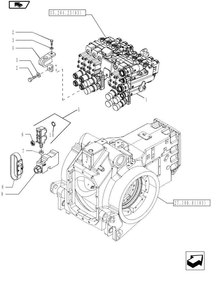 Схема запчастей Case IH MAGNUM 210 - (35.700.01[03]) - REMOTE VALVE SPILLAGE COLLECTION WITH 5 ELEMENTS, WITH POWERSHIFT TRANSMISSION (35) - HYDRAULIC SYSTEMS
