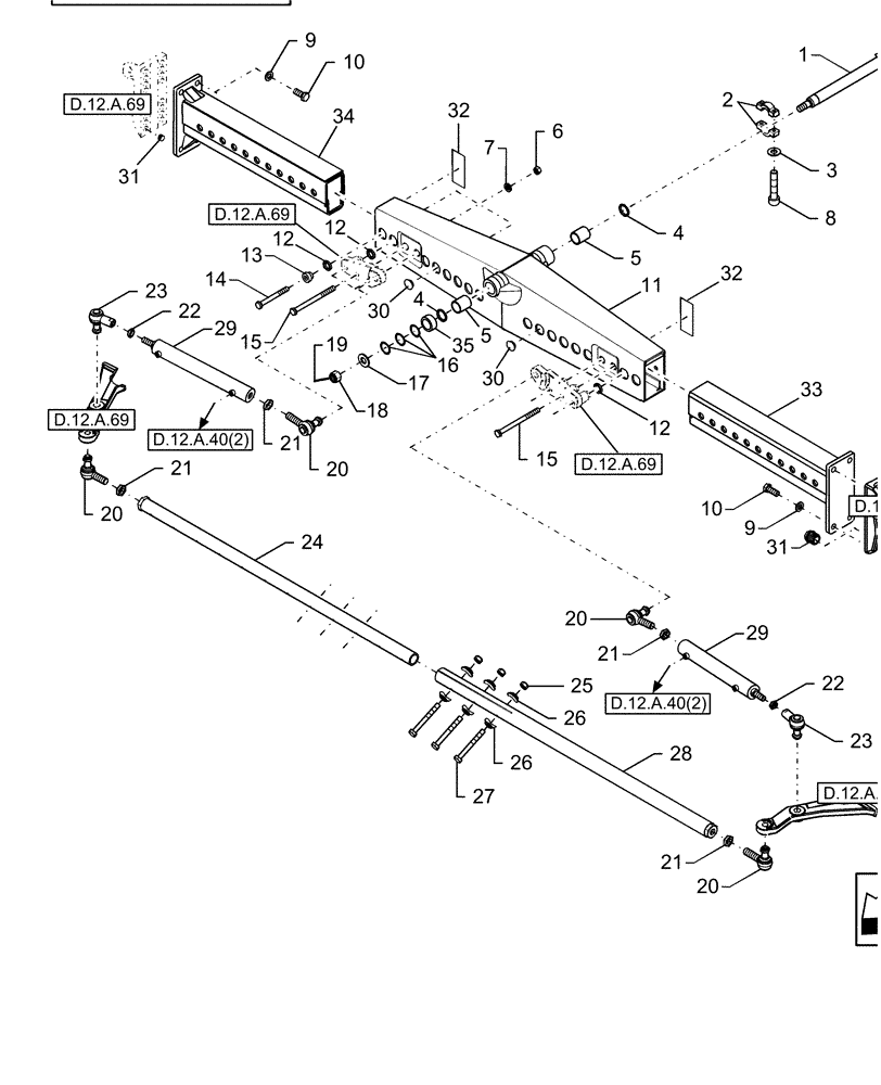 Схема запчастей Case IH AFX8010 - (D.12.A.40[1]) - CENTRAL STEERING BRIDGE, POWERED & HEAVY DUTY, W/EXTENSIONS C - Power Train