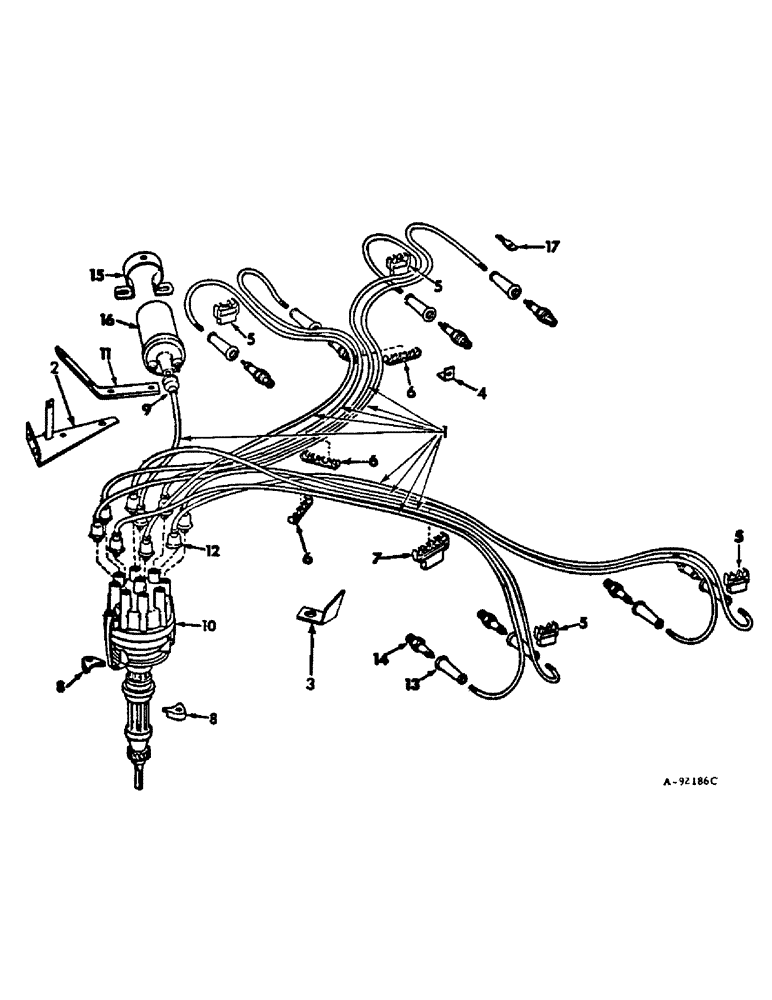 Схема запчастей Case IH V-304 - (A-14) - SPARK PLUGS, COIL AND DISTRIBUTOR 