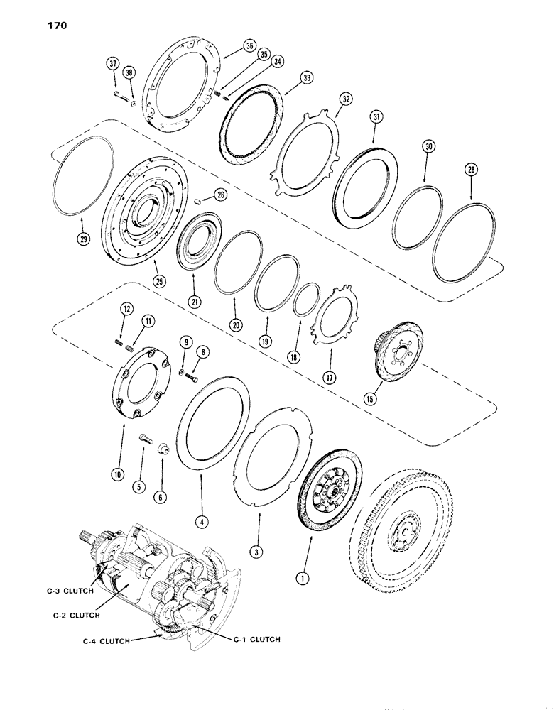 Схема запчастей Case IH 870 - (170) - (C-1) AND (C-4) CLUTCHES, POWER SHIFT (06) - POWER TRAIN