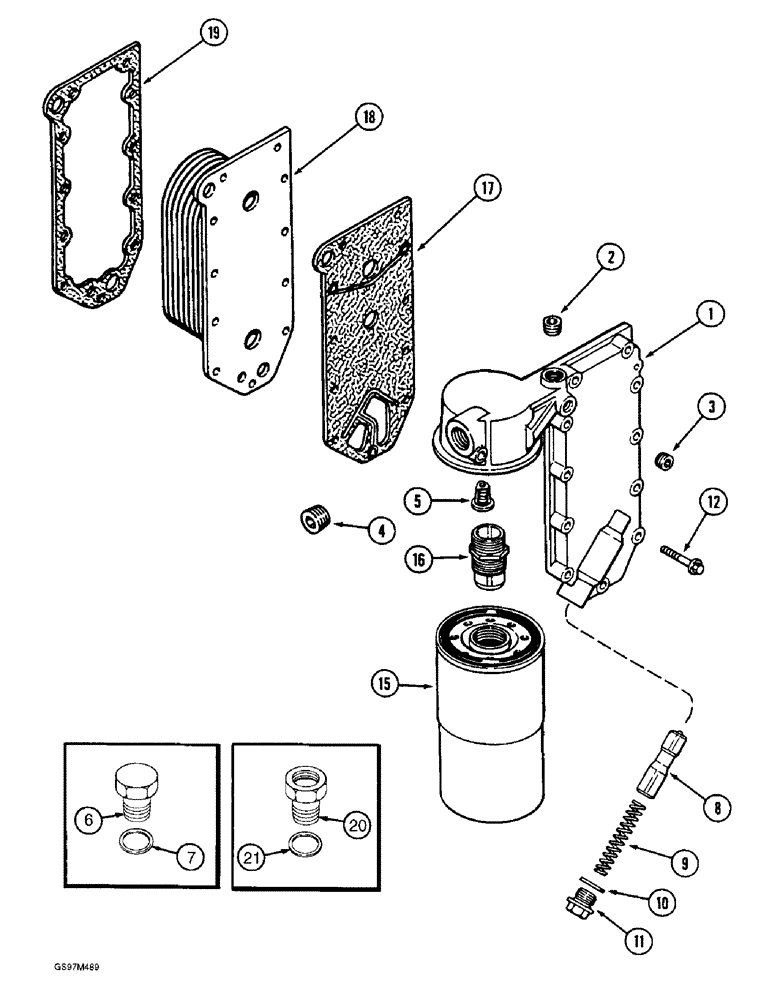 Схема запчастей Case IH 1660 - (2-54) - OIL FILTER AND COOLER, 6T-830 ENGINE, PRIOR TO ENGINE S.N. 44489287 (01) - ENGINE