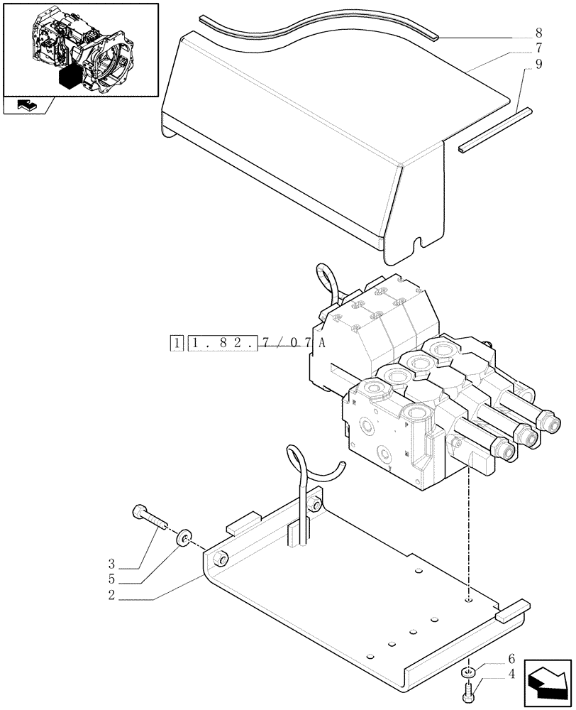 Схема запчастей Case IH PUMA 140 - (1.82.7/07[01]) - 3 ELECTRONIC MID MOUNTED VALVES - DISTRIBUTOR, COVER AND SUPPORT (VAR.330561-333561) (07) - HYDRAULIC SYSTEM