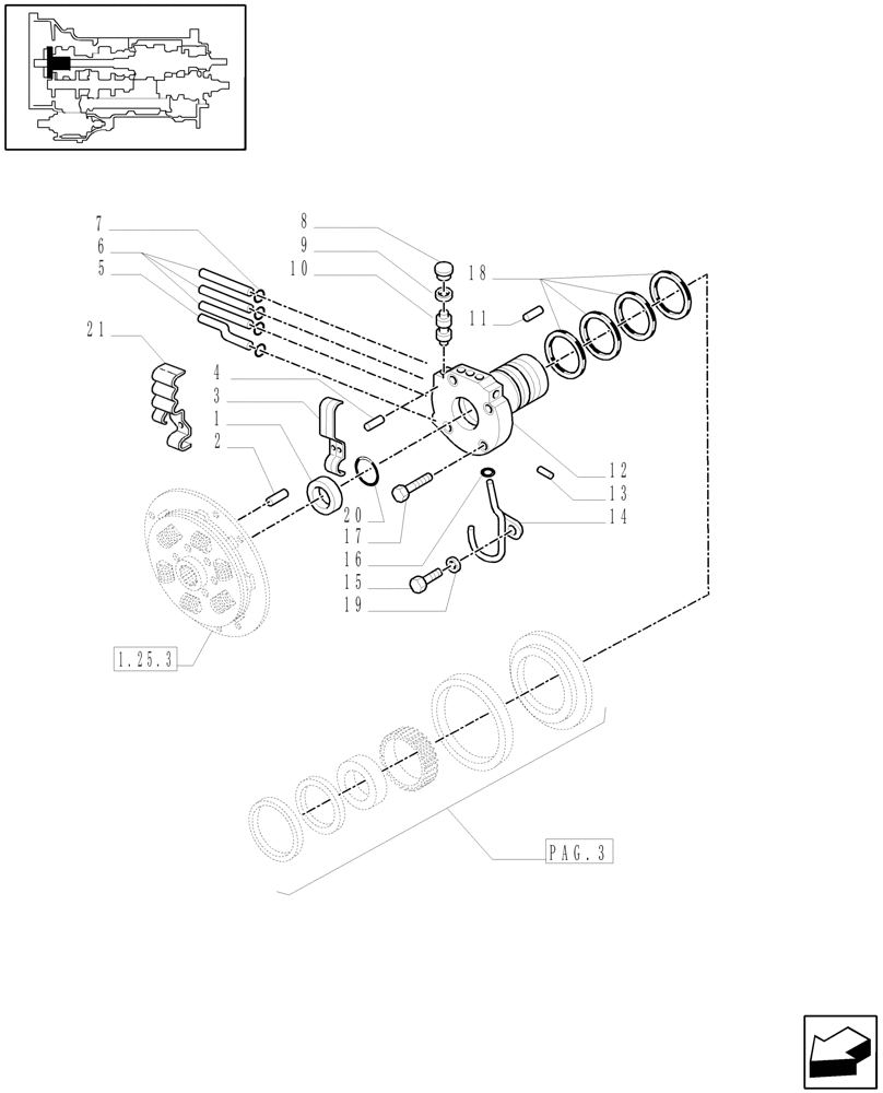 Схема запчастей Case IH MXU115 - (1.28.1/03[02]) - (VAR.129) 16X16 (SPS) GEARBOX - CLUTCH MANIFOLD (03) - TRANSMISSION
