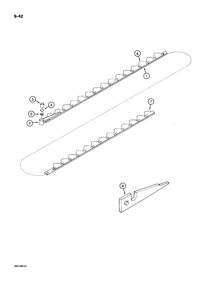 Схема запчастей Case IH 1300 - (9-42) - SEVEN FOOT KNIVES AND CHROME PLATED SECTIONS, KNIVES WITH REGULAR SMOOTH SECTIONS, CHROME PLATED (09) - CHASSIS/ATTACHMENTS