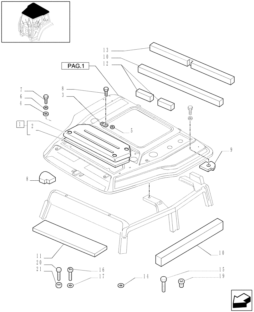 Схема запчастей Case IH JX1100U - (1.94.0/06[02]) - (VAR.047) ROOF LOW PROFILE - ROOF & PARTS (10) - OPERATORS PLATFORM/CAB