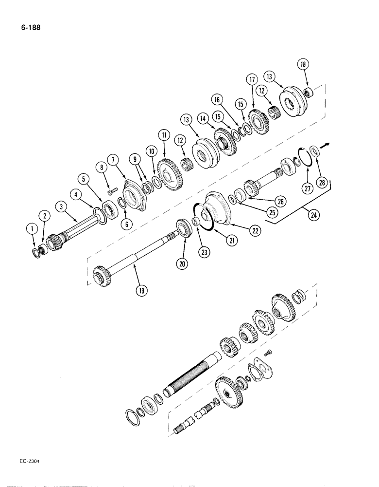 Схема запчастей Case IH 385 - (6-188) - SPEED TRANSMISSION IN CLUTCH HOUSING (06) - POWER TRAIN