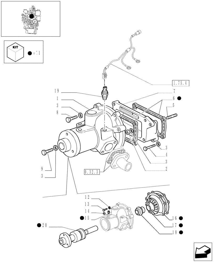 Схема запчастей Case IH JX1075C - (0.32.0) - WATER PUMP (01) - ENGINE