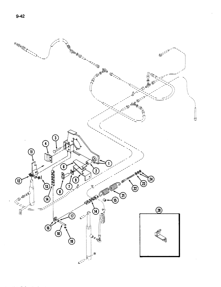 Схема запчастей Case IH 1590 - (9-042) - CONDITIONING ROLL SUPPORT, SHIMS, AND TENSION SPRING, 1490 AND 1590 MOWER CONDITIONER (03) - CHASSIS/MOUNTED EQUIPMENT