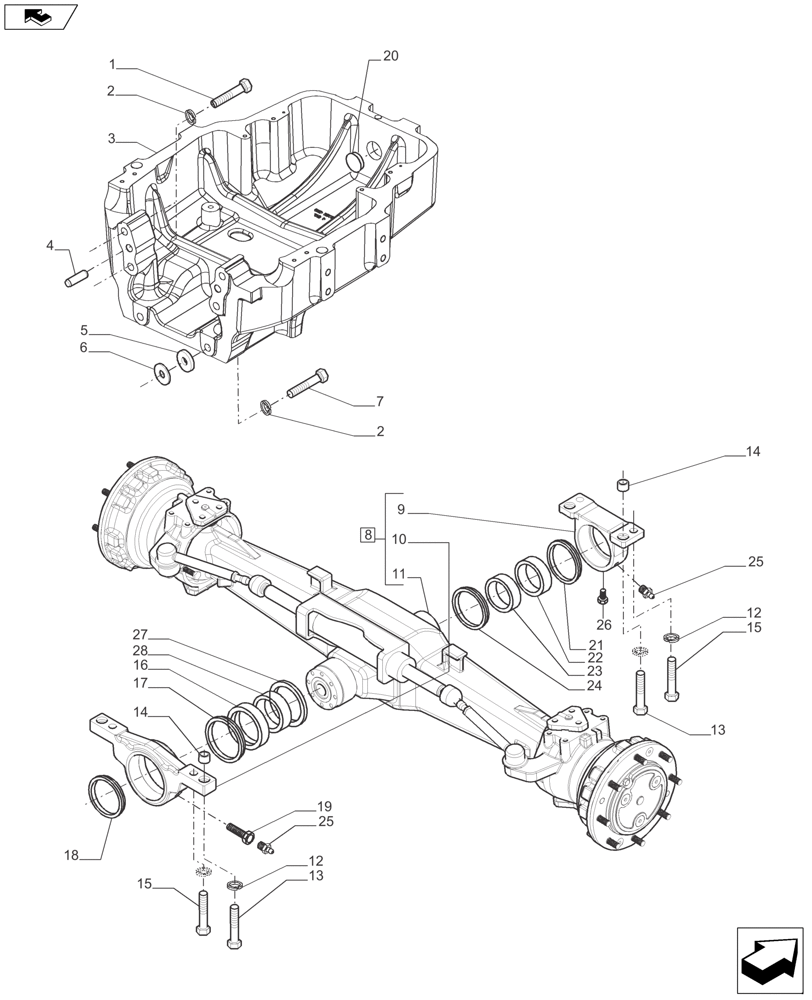 Схема запчастей Case IH FARMALL 120A - (25.100.AI[01]) - FRONT AXLE - 4WD - AXLE REF. # 149749 - STANDARD DUTY (108 & 118 HP) (25) - FRONT AXLE SYSTEM