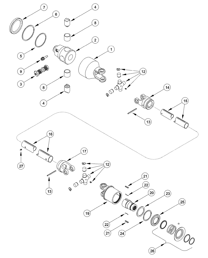 Схема запчастей Case IH CPX420 - (09A-08) - DRIVE SHAFT - MAIN DRUM, 4 ROW WIDE (13) - PICKING SYSTEM