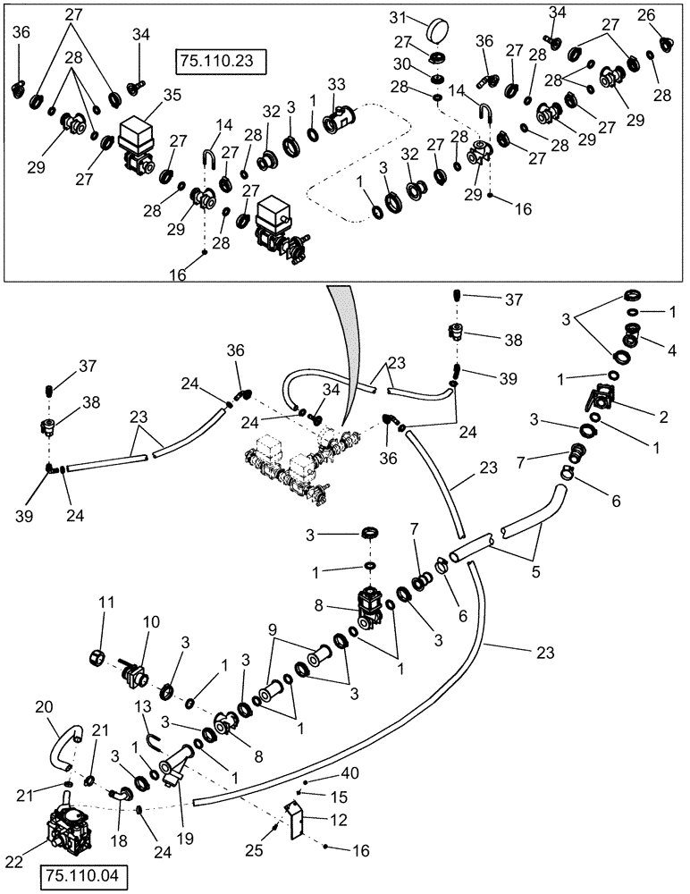 Схема запчастей Case IH 1240 - (75.110.06) - LIQUID FERTILIZER SYSTEM WITH TANKS - FITTINGS AND VALVES (75) - SOIL PREPARATION
