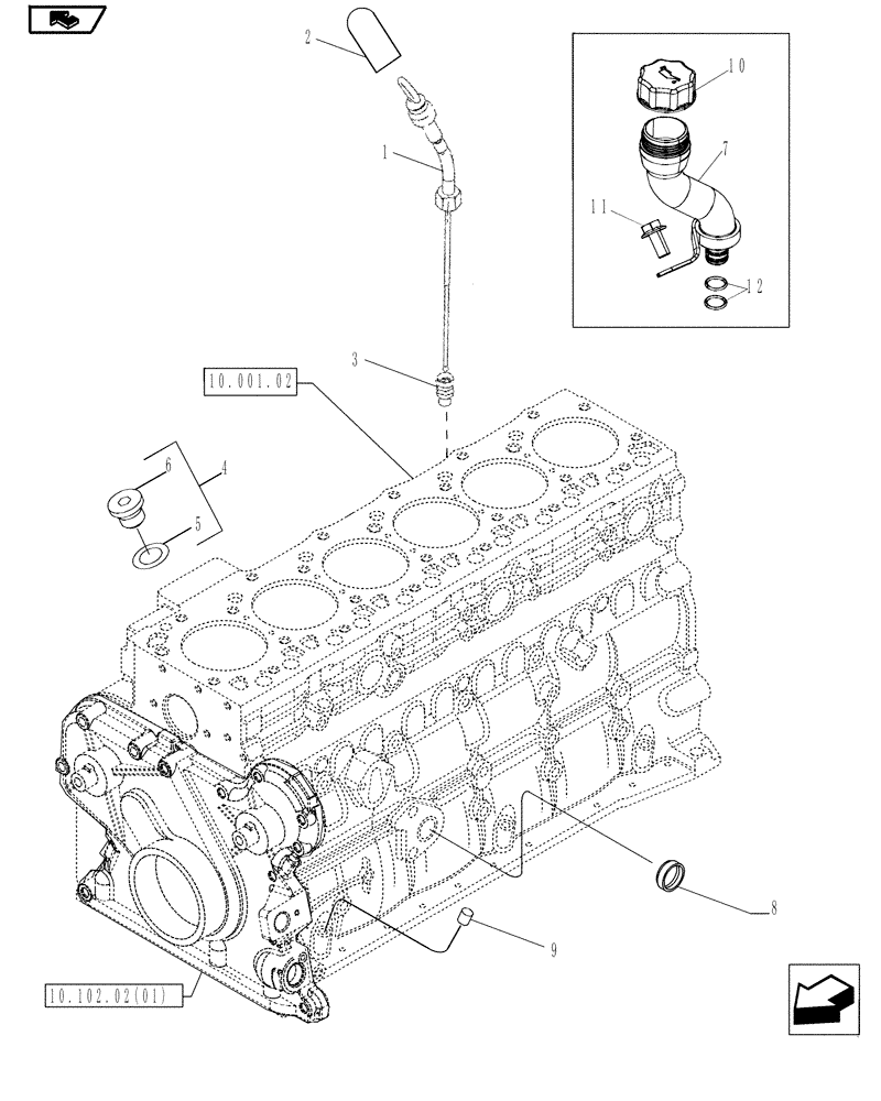 Схема запчастей Case IH MAGNUM 190 - (10.102.01[02]) - ENGINE OIL FILL & DIPSTICK (10) - ENGINE