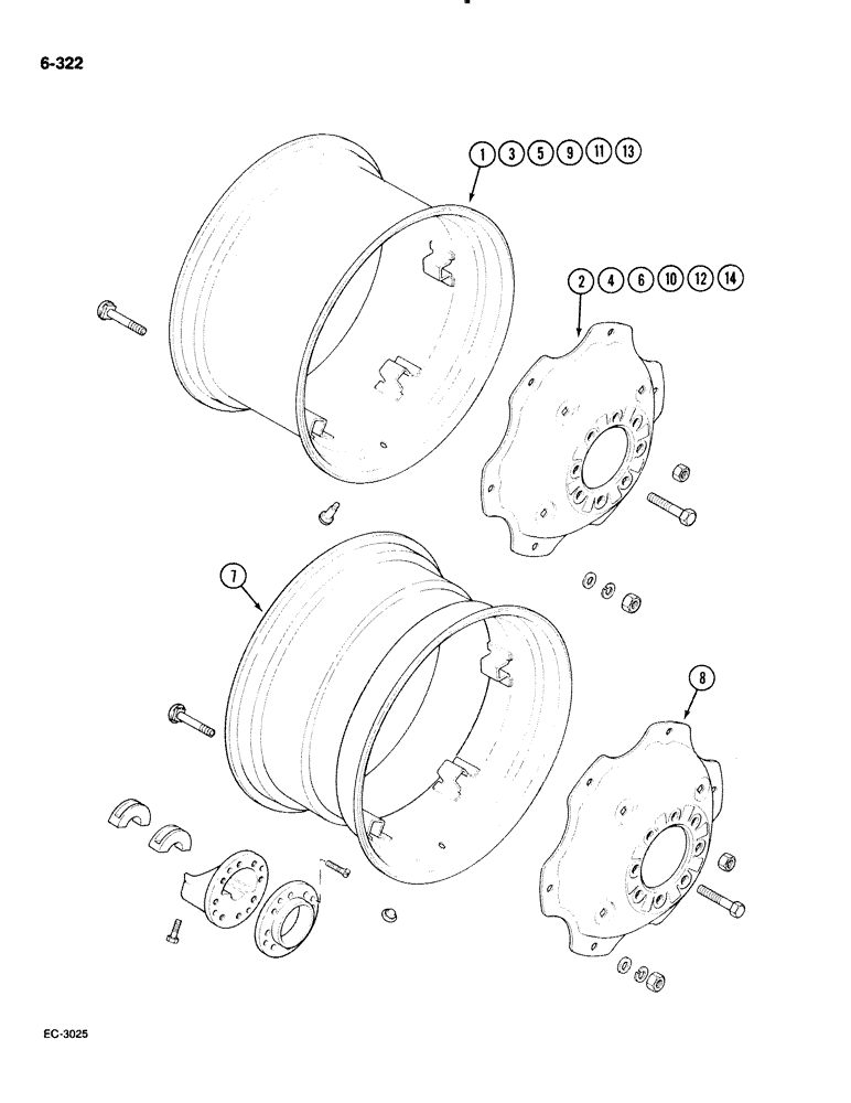 Схема запчастей Case IH 885 - (6-322) - WHEELS, REAR, STEEL - 24, 26, 28, AND 30 INCH (06) - POWER TRAIN