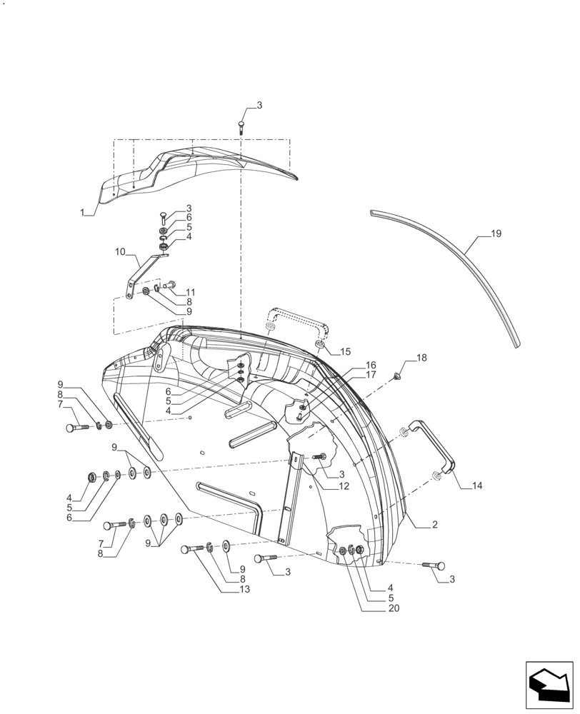 Схема запчастей Case IH FARMALL 110A - (90.116.AC[02]) - REAR FENDER - LH 4/6 CYL. (90) - PLATFORM, CAB, BODYWORK AND DECALS