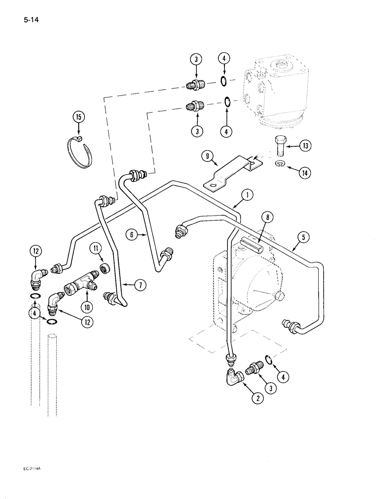 Схема запчастей Case IH 895 - (5-14) - POWER STEERING TUBES, REAR, TWO WHEEL DRIVE TRACTOR WITHOUT CAB, WITH TWO SPEED POWER SHIFT (05) - STEERING