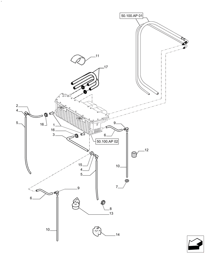 Схема запчастей Case IH FARMALL 110A - (50.100.AP[05]) - AIR CONDITIONING UNIT- PIPES (50) - CAB CLIMATE CONTROL