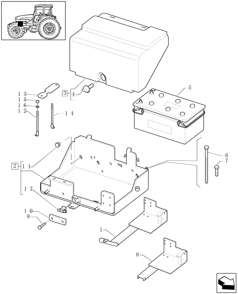 Схема запчастей Case IH MAXXUM 120 - (1.74.2[01]) - BATTERY, COVERS AND RELATED SUPPORTS - C6725 (06) - ELECTRICAL SYSTEMS