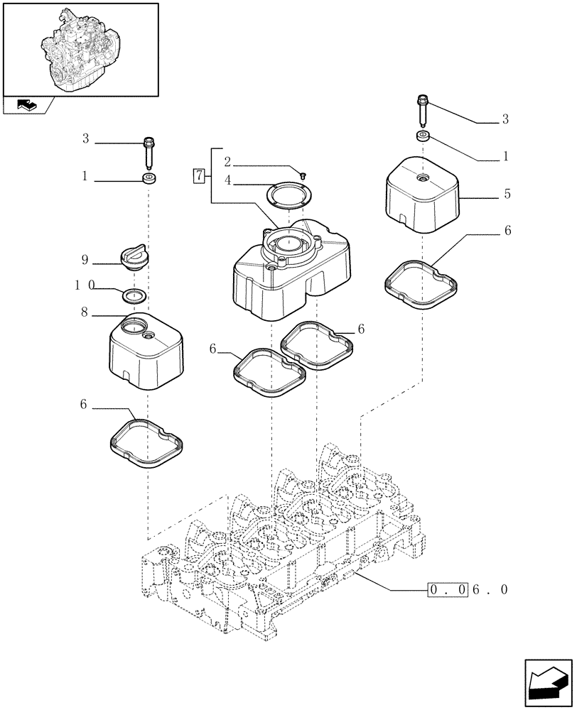 Схема запчастей Case IH F4GE9484K J601 - (0.06.3) - CYLINDER HEAD COVERS (504063159) 
