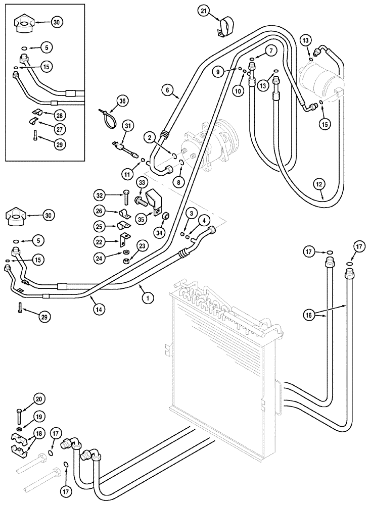 Схема запчастей Case IH MX120 - (02-09) - AIR CONDITIONING PIPES (02) - ENGINE