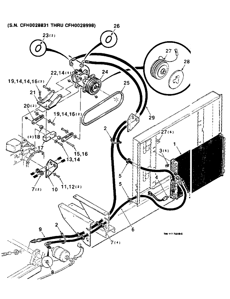 Схема запчастей Case IH 8830 - (7-54) - AIR CONDITIONER COMPRESSOR AND MOUNTING ASSEMBLY, DIESEL, SERIAL NUMBER CFH0028831 THRU CFH0028998 (09) - CHASSIS