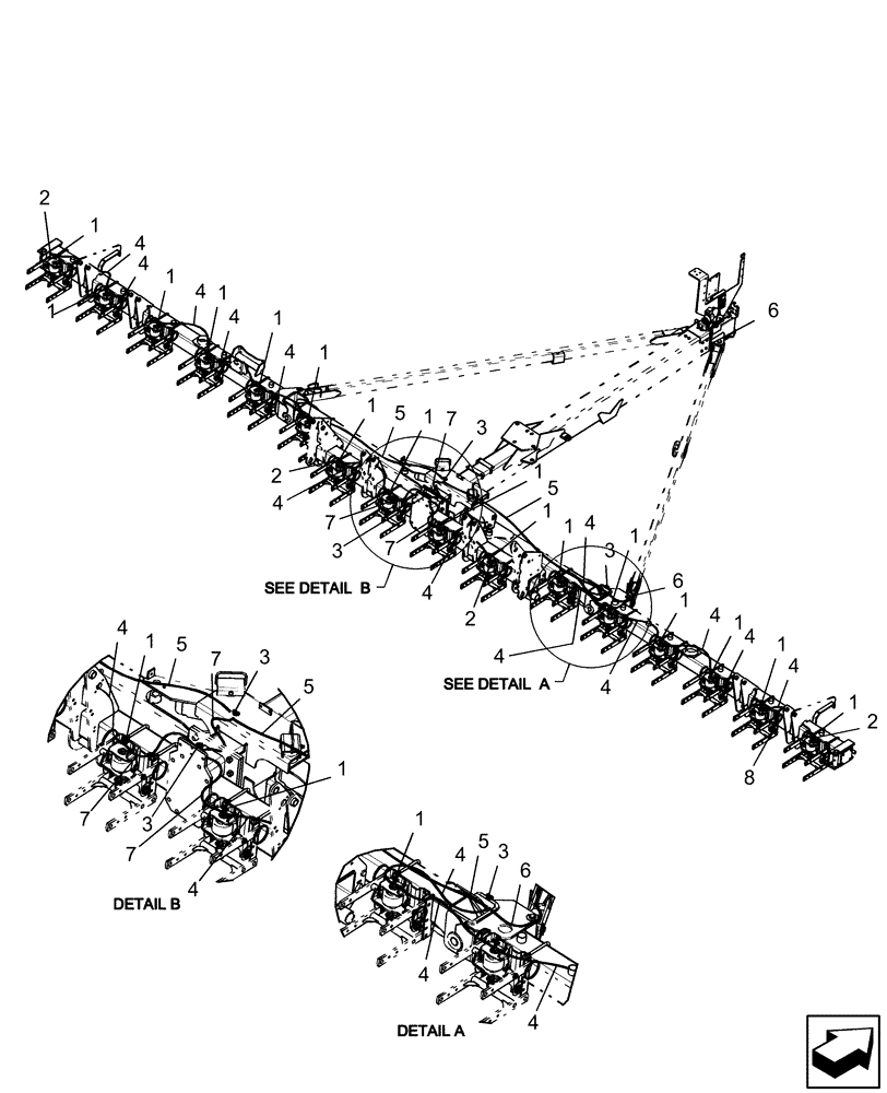 Схема запчастей Case IH 1250 - (75.200.28) - PNEUMATIC DOWN PRESSURE - PLUMBING LAYOUT AND DETAILS - 16 ROW (12 ROW AND 24 ROW SIMILAR) (75) - SOIL PREPARATION