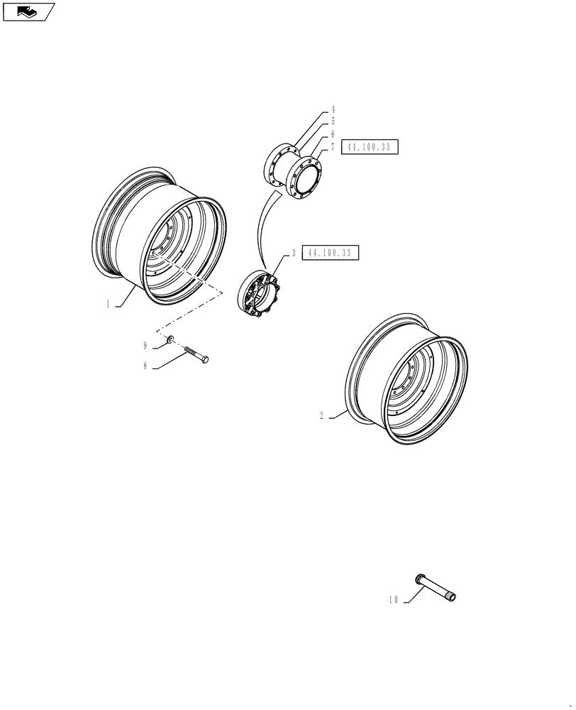 Схема запчастей Case IH STEIGER 500 - (44.511.01) - WHEELS AND SPACERS - 115MM AXLE, 10-BOLT HUB - 450 & 500 SERIES AXLE (44) - WHEELS