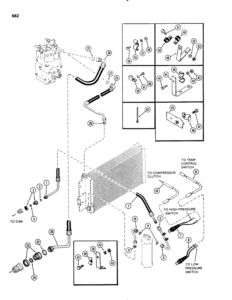 Схема запчастей Case IH 1070 - (0682) - AIR CONDITIONER, HOSES AND TUBES, WITH SAFETY SWITCH, 1ST USED TRACTOR SERIAL NUMBER 8810656 (09) - CHASSIS/ATTACHMENTS