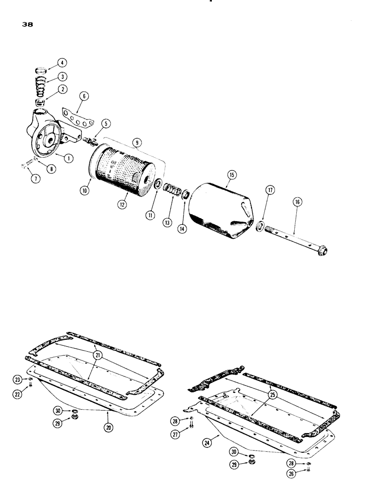 Схема запчастей Case IH 830-SERIES - (038) - OIL FILTER AND OIL PAN, 267 AND 301 DIESEL ENGINES (02) - ENGINE