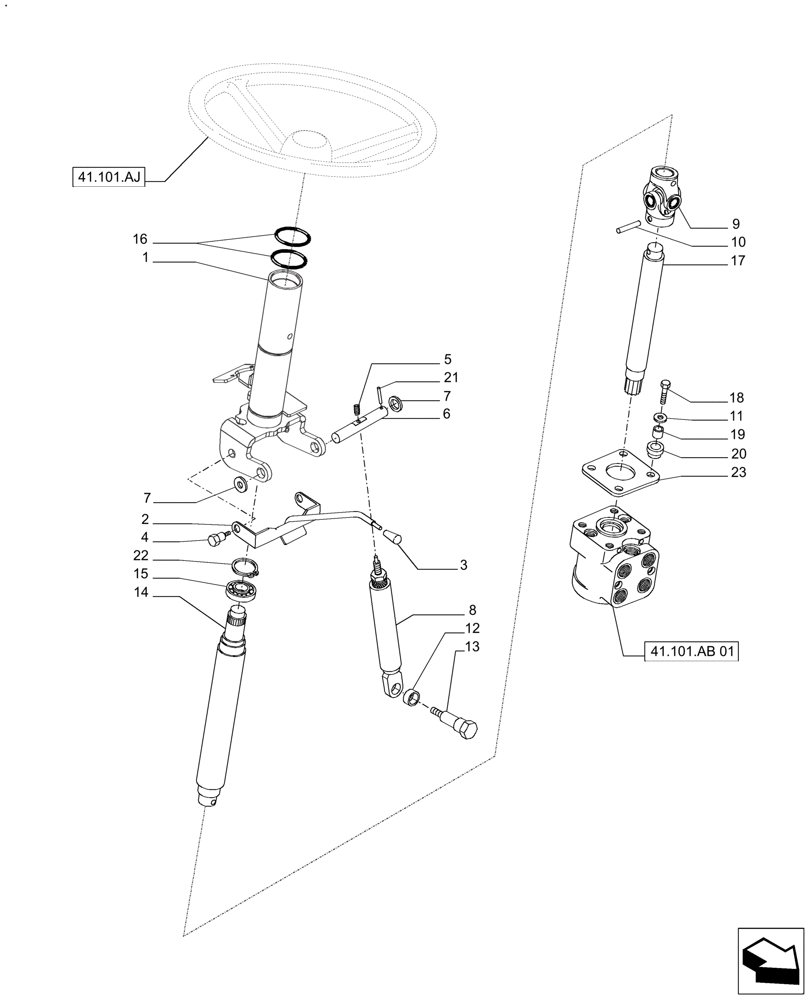 Схема запчастей Case IH FARMALL 110A - (41.101.AB[02]) - STEERING COLUMN, CAB (41) - STEERING