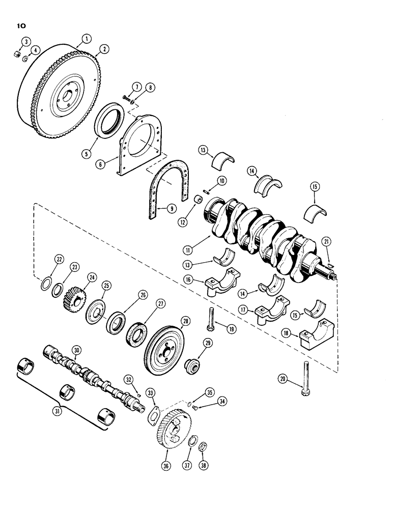Схема запчастей Case IH 188 - (10) - CRANKSHAFT AND FLYWHEEL, CAMSHAFT, SPARK IGNITION ENGINE 