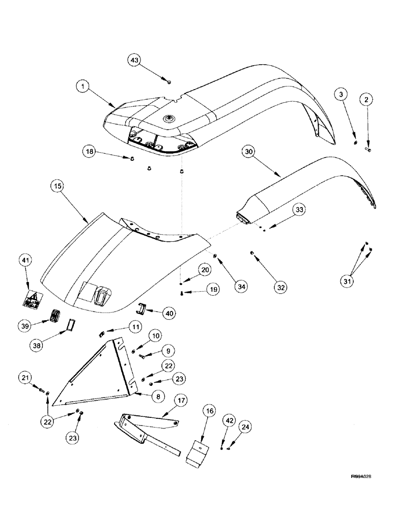 Схема запчастей Case IH MX180 - (9-018) - FENDERS, REAR (09) - CHASSIS/ATTACHMENTS