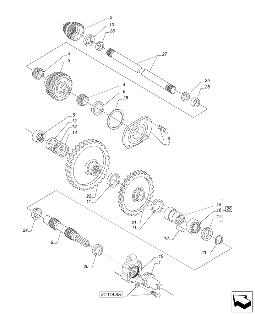 Схема запчастей Case IH FARMALL 110A - (31.114.AB) - VAR - 390844, 330808 - SHAFT & GEAR - 2-SPEED (540/1000 RPM) (31) - IMPLEMENT POWER TAKE OFF