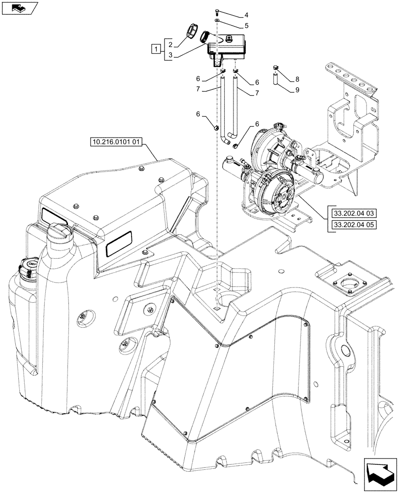 Схема запчастей Case IH PUMA 170 - (33.202.04[07]) - ABS SYSTEM - PNEUMATIC TRAILER BRAKE - REAR BRAKE FLUID RESERVOIR (VAR.743922) (33) - BRAKES & CONTROLS