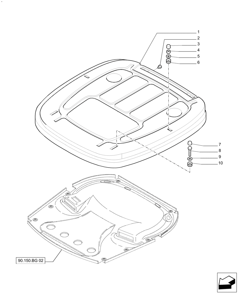 Схема запчастей Case IH FARMALL 110A - (90.150.BG[01]) - CAB ROOF (90) - PLATFORM, CAB, BODYWORK AND DECALS