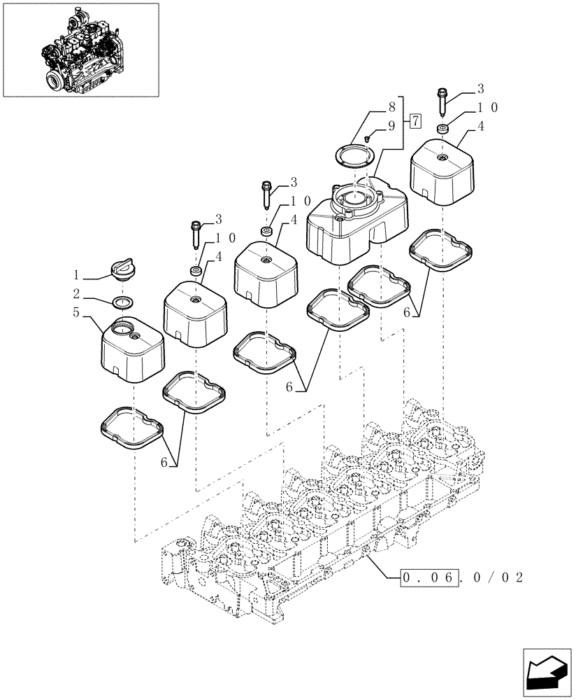 Схема запчастей Case IH MAXXUM 115 - (0.06.3/02) - CYLINDER HEAD COVERS (STD + VAR.330003-332115-332116) (01) - ENGINE