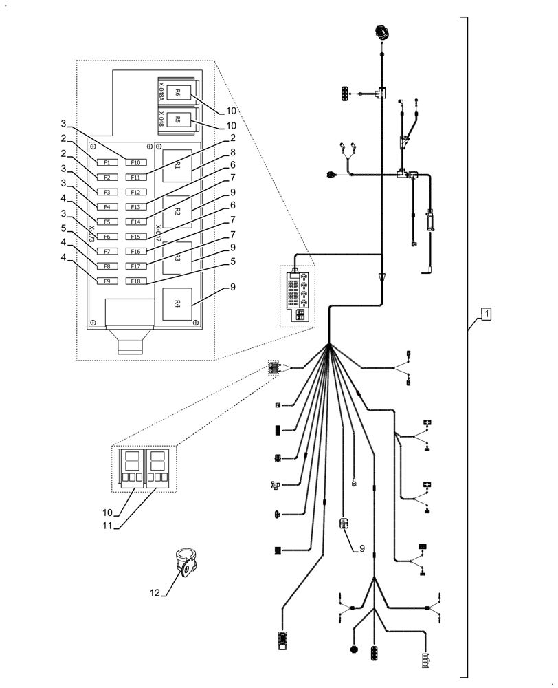 Схема запчастей Case IH FARMALL 110A - (55.100.BZ[03]) - MAIN HARNESS, CAB (55) - ELECTRICAL SYSTEMS