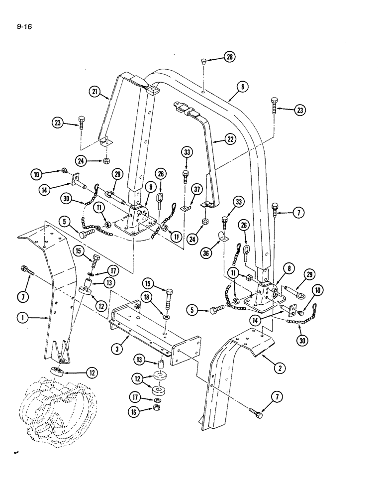Схема запчастей Case IH 1120 - (9-16) - ROPS FRAME (09) - CHASSIS/ATTACHMENTS