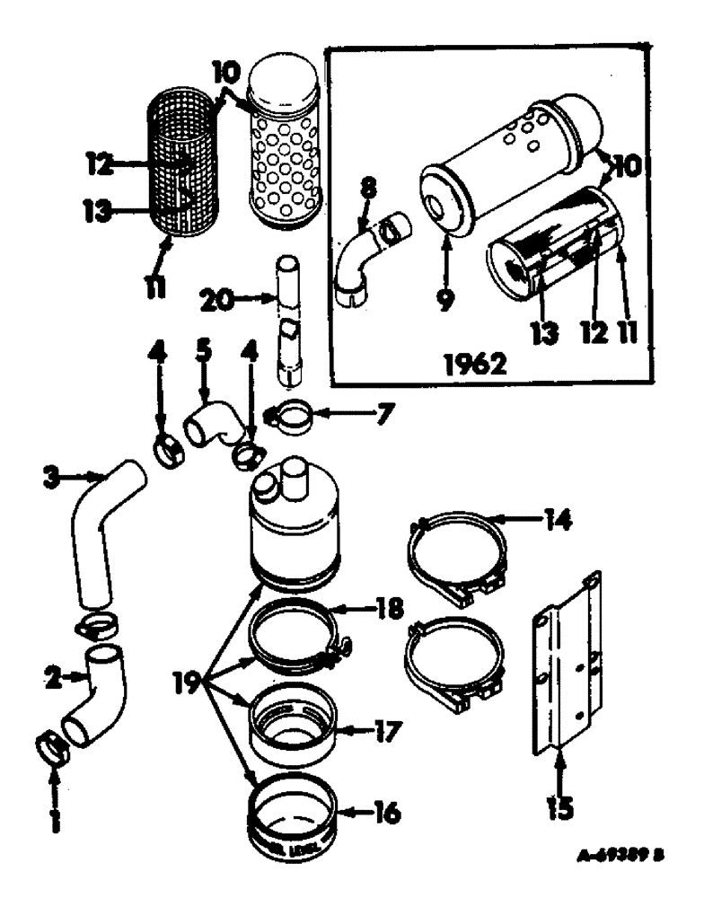 Схема запчастей Case IH 503 - (353) - C-282 ENGINE 3-11/16 X 4.390, AIR CLEANER AND CONNECTIONS, COMBINE SERIAL NO. 2430 AND BELOW (10) - ENGINE