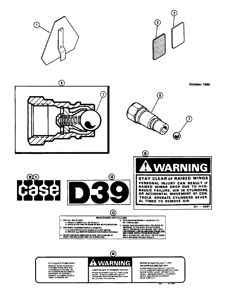 Схема запчастей Case IH D39 - (40) - REFLECTORS & SMV SYMBOL, HYDRAULIC COUPLER, DECALS 