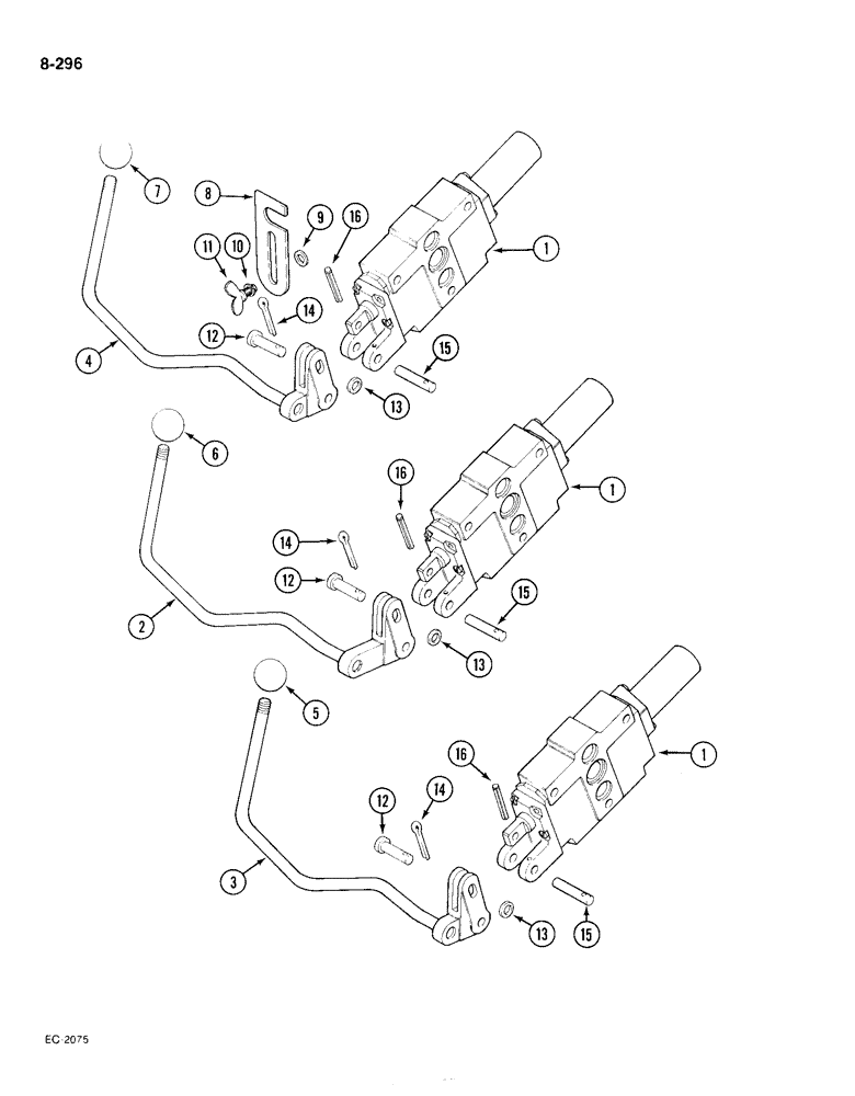 Схема запчастей Case IH 385 - (8-296) - AUXILIARY VALVE CONTROLS, BOSCH, WITHOUT CAB, P.I.N. 18001 AND AFTER (08) - HYDRAULICS