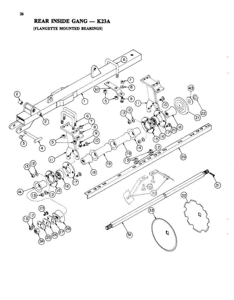 Схема запчастей Case IH K23A - (26) - REAR INSIDE GANG, FLANGETTE MOUNTED BEARINGS 