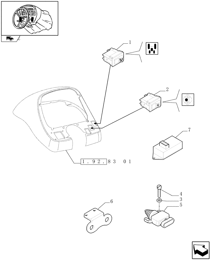 Схема запчастей Case IH FARMALL 80 - (1.91.1/01) - ELECTROHYDRAULIC DIFFERENTIAL LOCK CONTROL - SWITCHES & CONTROLS (VAR.330384-743909) (10) - OPERATORS PLATFORM/CAB