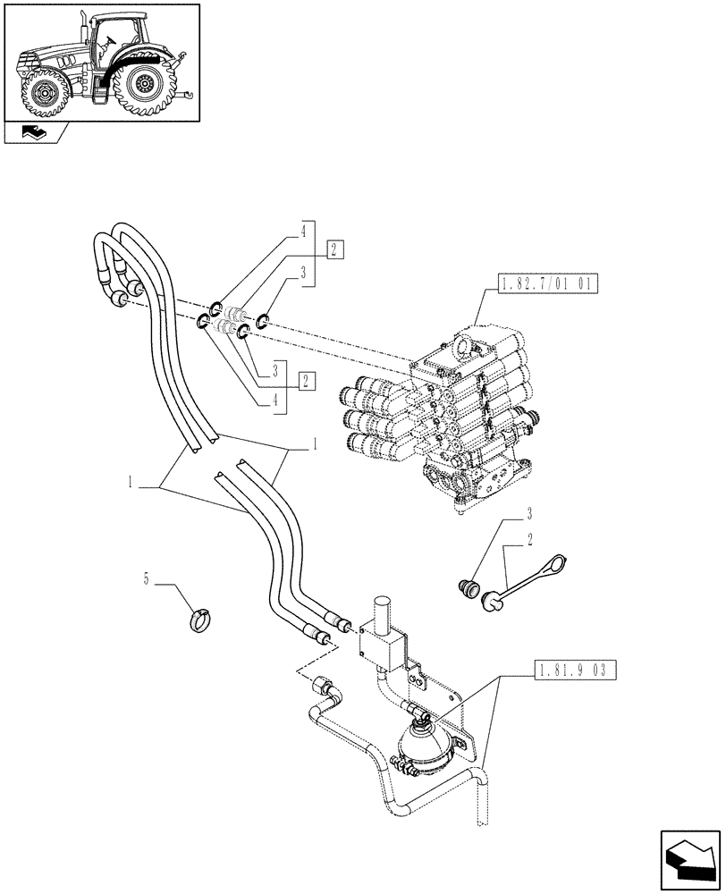 Схема запчастей Case IH MAXXUM 110 - (1.81.9/01) - TUBES FOR FRONT HPL FROM ELECTROHYDRAULIC REMOTE VALVES (VAR.331926) (07) - HYDRAULIC SYSTEM