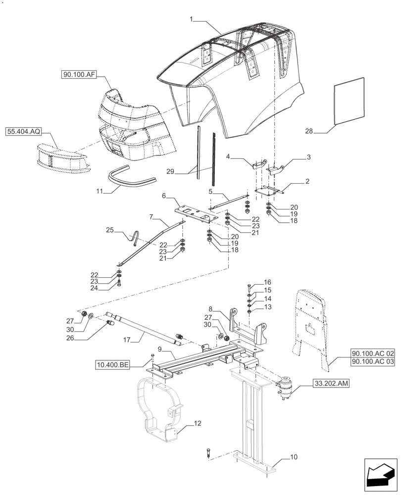 Схема запчастей Case IH FARMALL 110A - (90.100.AU[01]) - HOOD & PANEL ASSY 4 CYL. (90) - PLATFORM, CAB, BODYWORK AND DECALS